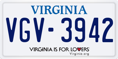 VA license plate VGV3942