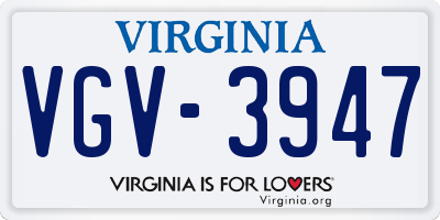VA license plate VGV3947