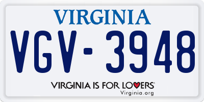 VA license plate VGV3948