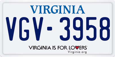 VA license plate VGV3958