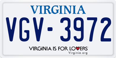 VA license plate VGV3972