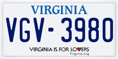 VA license plate VGV3980