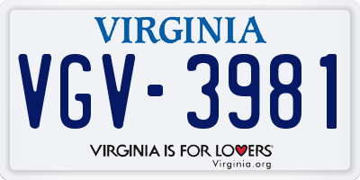 VA license plate VGV3981