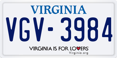 VA license plate VGV3984