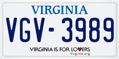 VA license plate VGV3989