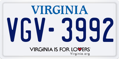 VA license plate VGV3992