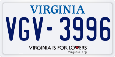 VA license plate VGV3996