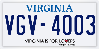 VA license plate VGV4003
