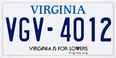 VA license plate VGV4012