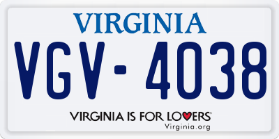 VA license plate VGV4038