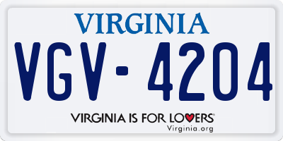 VA license plate VGV4204