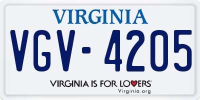 VA license plate VGV4205