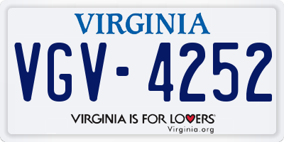 VA license plate VGV4252