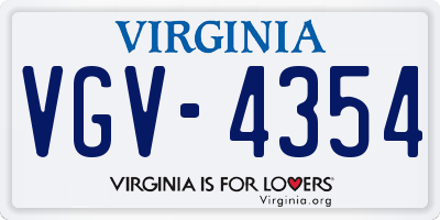 VA license plate VGV4354
