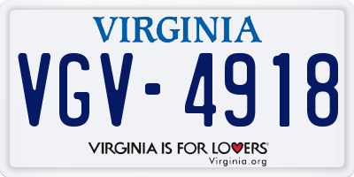 VA license plate VGV4918