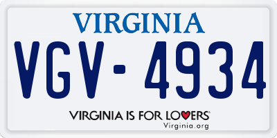 VA license plate VGV4934