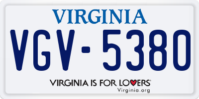 VA license plate VGV5380
