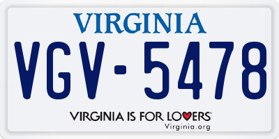 VA license plate VGV5478