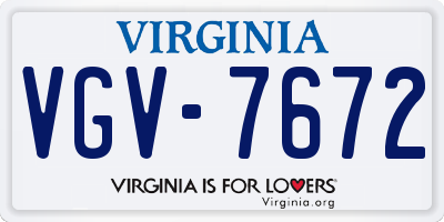 VA license plate VGV7672