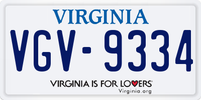 VA license plate VGV9334
