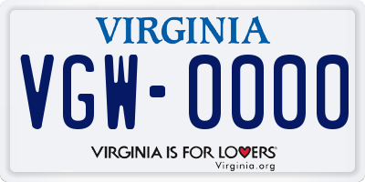 VA license plate VGW0000
