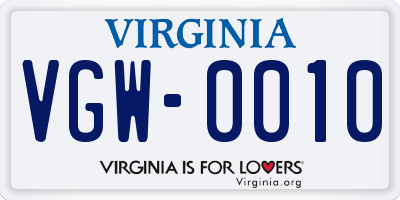 VA license plate VGW0010