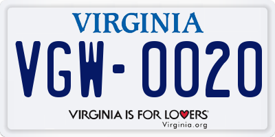 VA license plate VGW0020