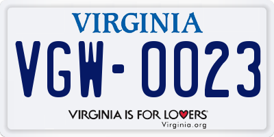 VA license plate VGW0023
