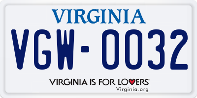 VA license plate VGW0032