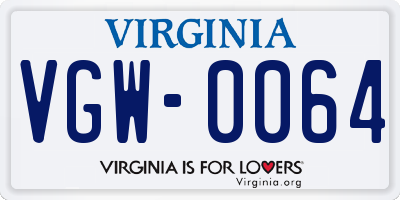 VA license plate VGW0064
