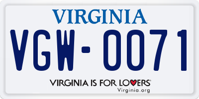 VA license plate VGW0071