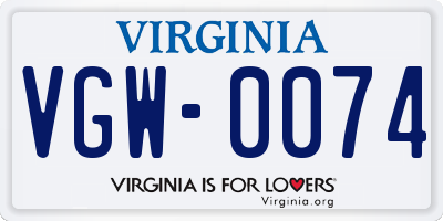 VA license plate VGW0074