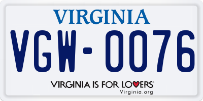 VA license plate VGW0076