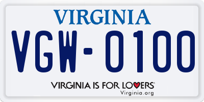 VA license plate VGW0100