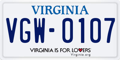 VA license plate VGW0107