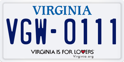 VA license plate VGW0111