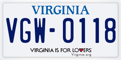 VA license plate VGW0118