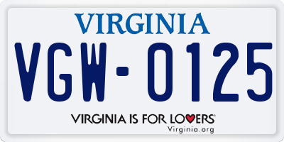 VA license plate VGW0125