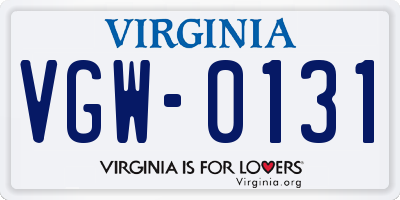 VA license plate VGW0131