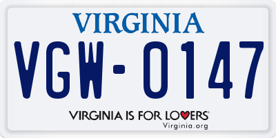 VA license plate VGW0147