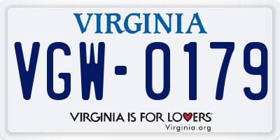 VA license plate VGW0179