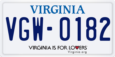 VA license plate VGW0182