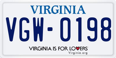 VA license plate VGW0198