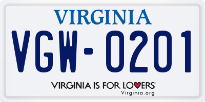VA license plate VGW0201