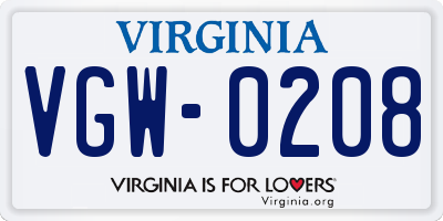 VA license plate VGW0208