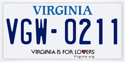 VA license plate VGW0211