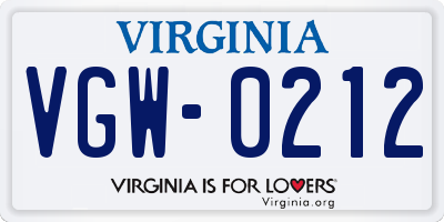 VA license plate VGW0212