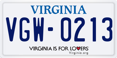 VA license plate VGW0213
