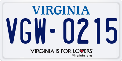 VA license plate VGW0215