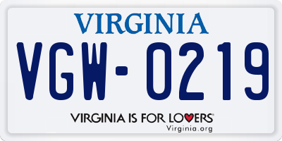 VA license plate VGW0219